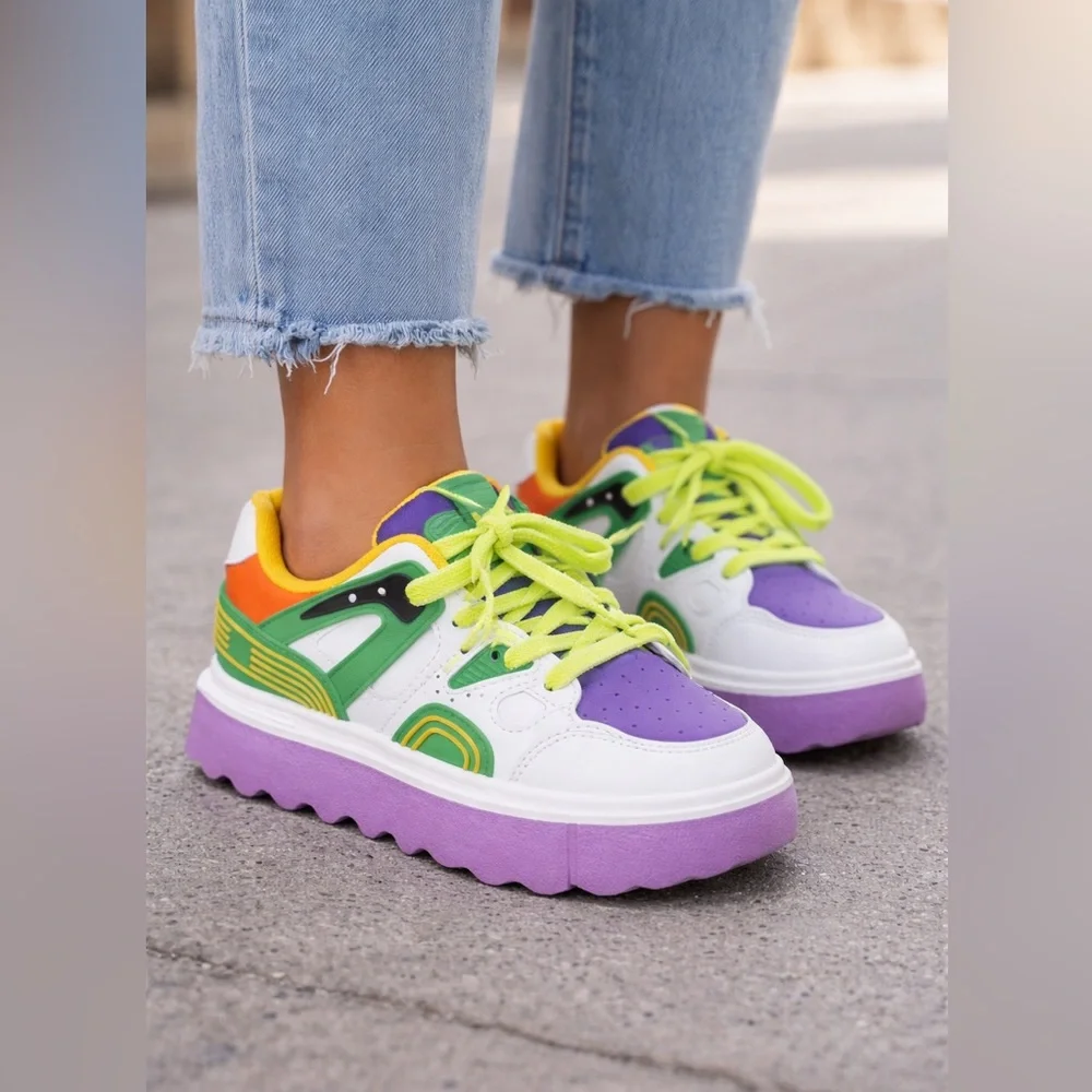 Forever Link Women's Multicolored Chunky Platform Sneakers Size 6.5